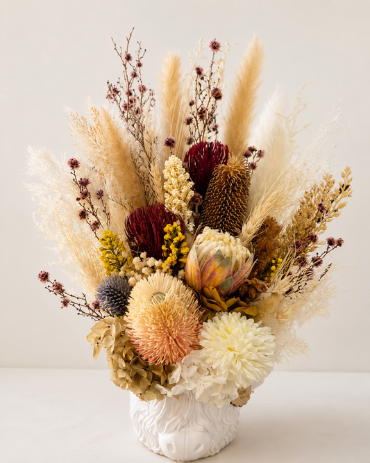 Dried Floral Arrangement in Decorative Highland Cow Vase