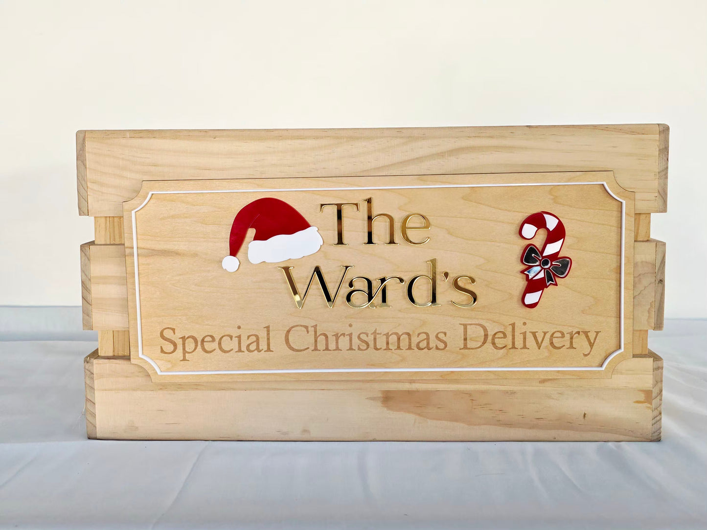 SANTA HAT & CANDY CANE CRATE PLAQUE ONLY  - LARGE
