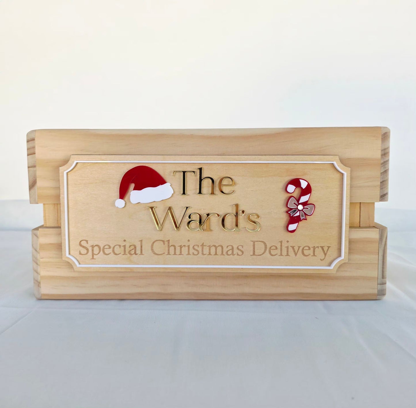 SANTA HAT & CANDY CANE CHRISTMAS CRATE PLAQUE ONLY - SMALL